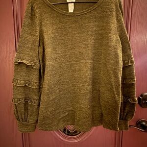 BiBi Olive Ruffle Sleeve Sweatshirt